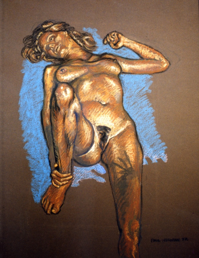 Nude, pastel on paper. Isabel on floor. 65 x 50 cm 